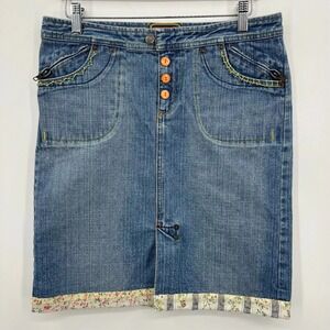 Blue Asphalt Denim Mini Skirt Women's Juniors Size 5 Blue Embroidered Y2K Vtg